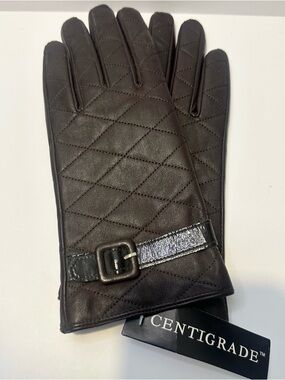 NWT Womens Dark Brown Quilted Winter Leather Gloves-S-Buckle-Classy-Driving